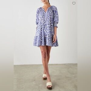 Rails Sia Island Waves Babydoll Mini Dress Blue White 100% Cotton Size Large